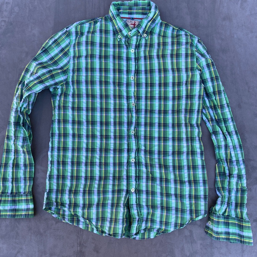 Relwen Button Down Shirt Small Plaid Cotton Blend Long Sleeve Green